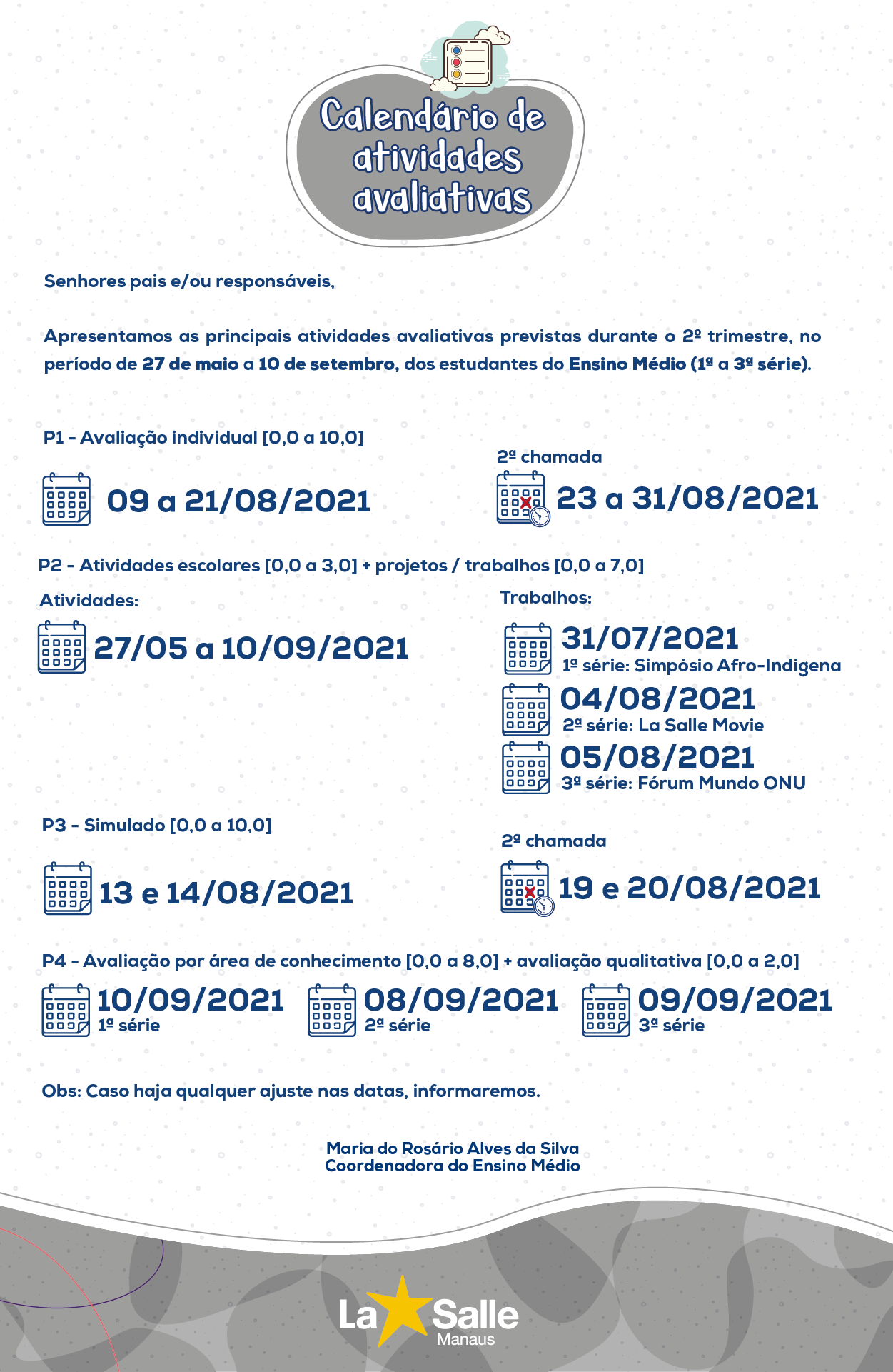 Calendário de Atividades Avaliativas - Ensino Médio